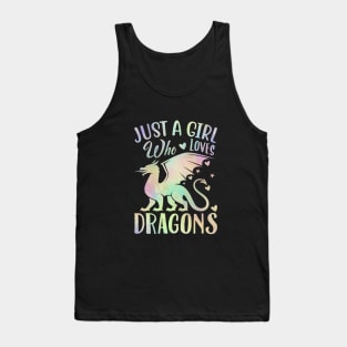 Just A Girl Who Loves Dragons Blue Golden Touched Rainbow Tank Top